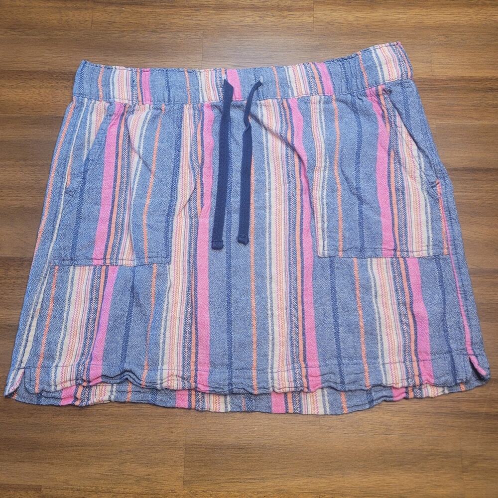 Dash Linen Blend Striped Skirt L Blue Pink Orange EUC